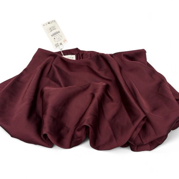 Zara Dresses & Skirts - Zara Burgundy satin mini skirt with built in shorts and ruched detailing